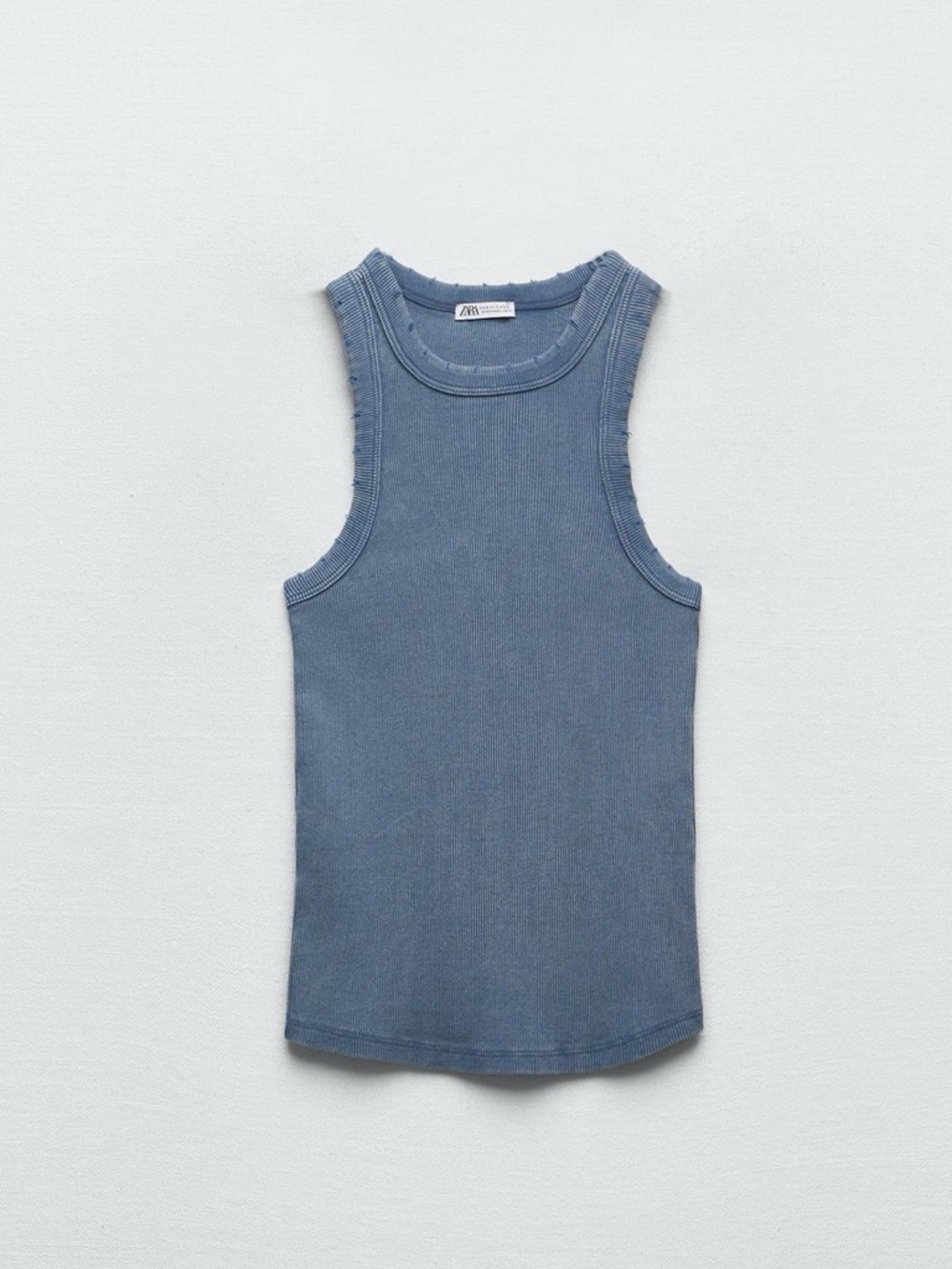 Zara Washed Rib Blue Tank Top - Size Medium